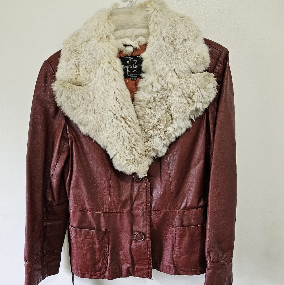 Vintage Women's Genuine Leather fur lined coat